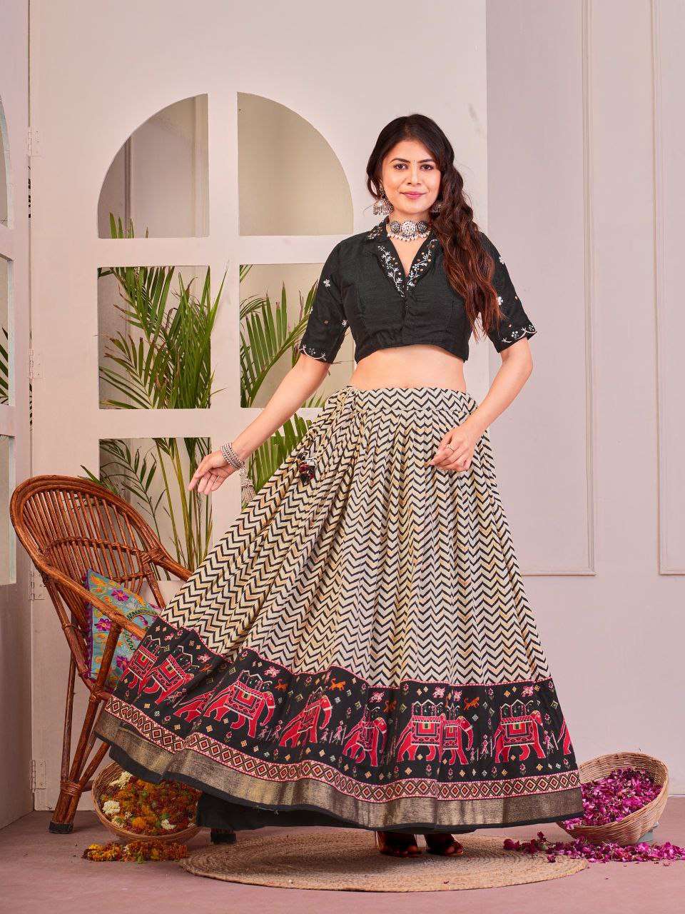 Women's Tussar Silk Patola Print Lehenga Choli Set with Foil Work - Image 13